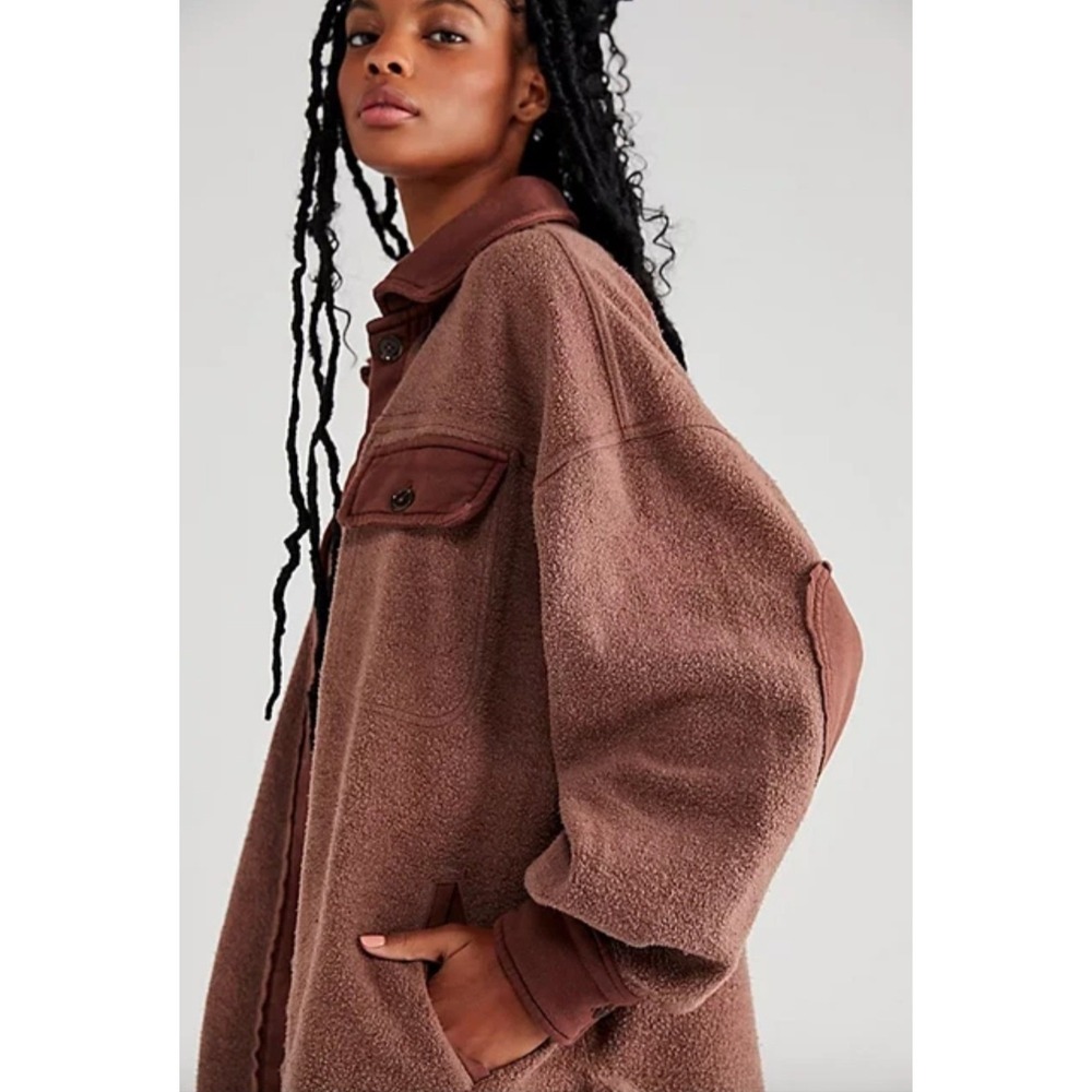 Free People FP Movement Womens Small Distressed Ruby Shacket in Ginger Snap RARE